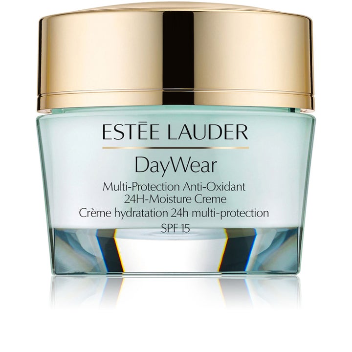 Estée Lauder DayWear Anti-Oxidant 24H-Moisture Creme SPF 15 återfuktande ansiktskräm i ljusgrön glasburk med guldlock