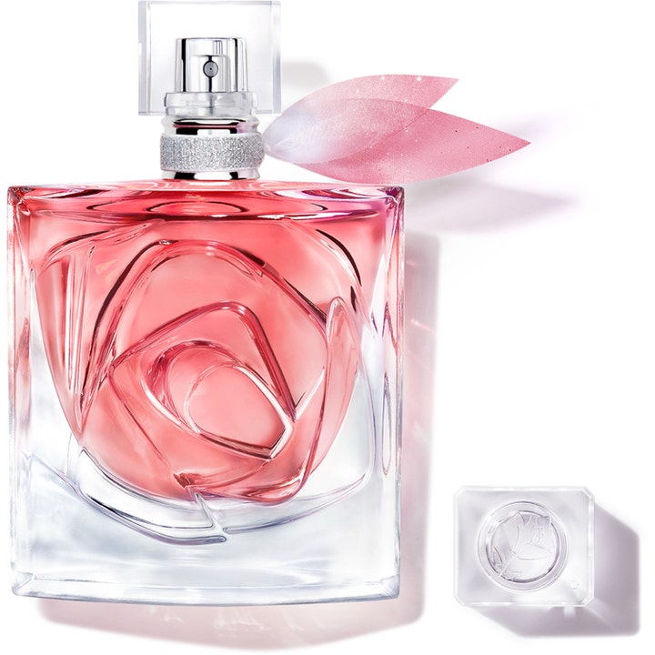 Lancôme La Vie Est Belle Rose Extra 50 ml Eau de Parfum i rosformad glasflaska med rosa vätska och band