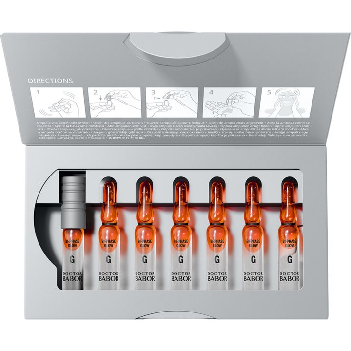 Babor Glow Bi-Phase Ampoule Serum Concentrate 14 ml lystergivande serum i sju glasampuller i öppen silverask