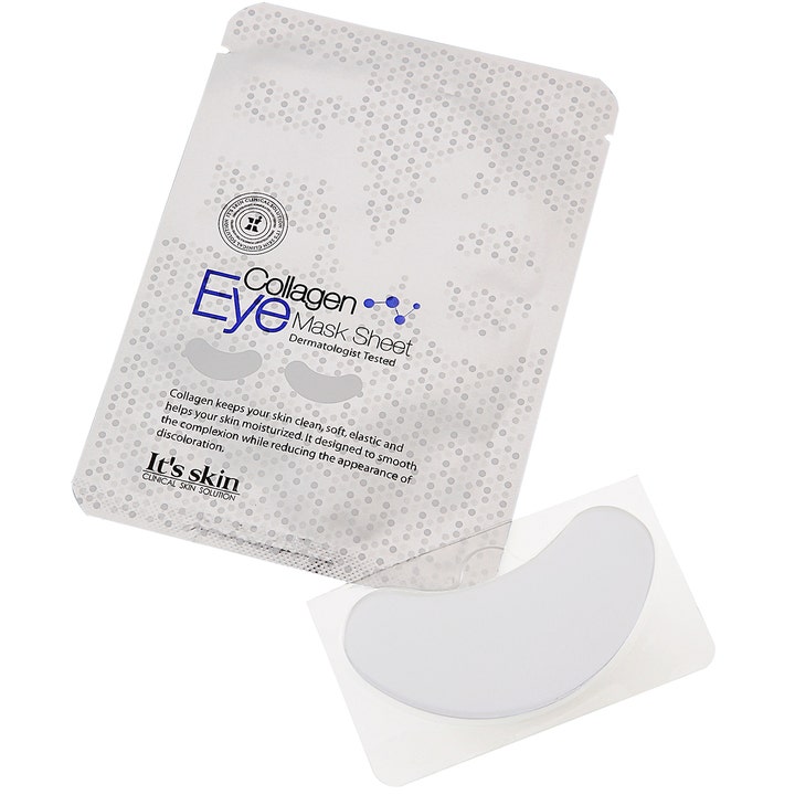 It'S SKIN Eye Mask Sheet Collagen 3 g hydraterande ögonmask i vit mönstrad förpackning med en synlig eye patch