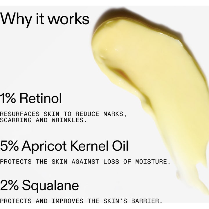 The INKEY List Retinol Serum 30 ml retinol anti aging serum visar krämig gul textur med 1% retinol och squalane.