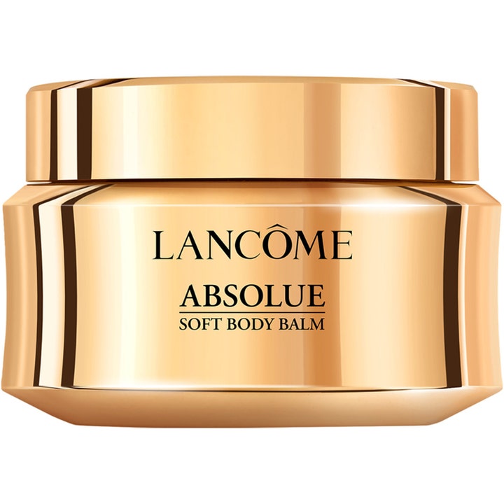 Lancôme Absolue Soft Body Balm återfuktande kroppsbalsam i en lyxig guldglänsande burk för absolue antiaging.