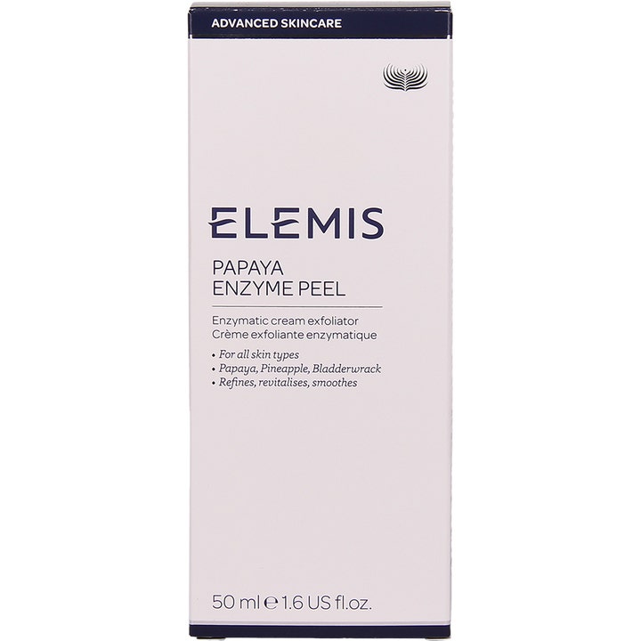 Elemis Papaya Enzyme Peel 50 ml anti-age enzympeeling i en stilren vit ytterförpackning med marinblå text.