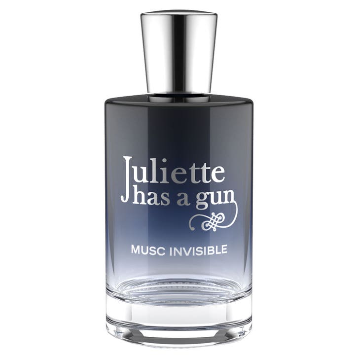 Juliette has a gun Musc Invisible 50 ml eau de parfum i en mörkblå tonad glasflaska med glansigt silverlock