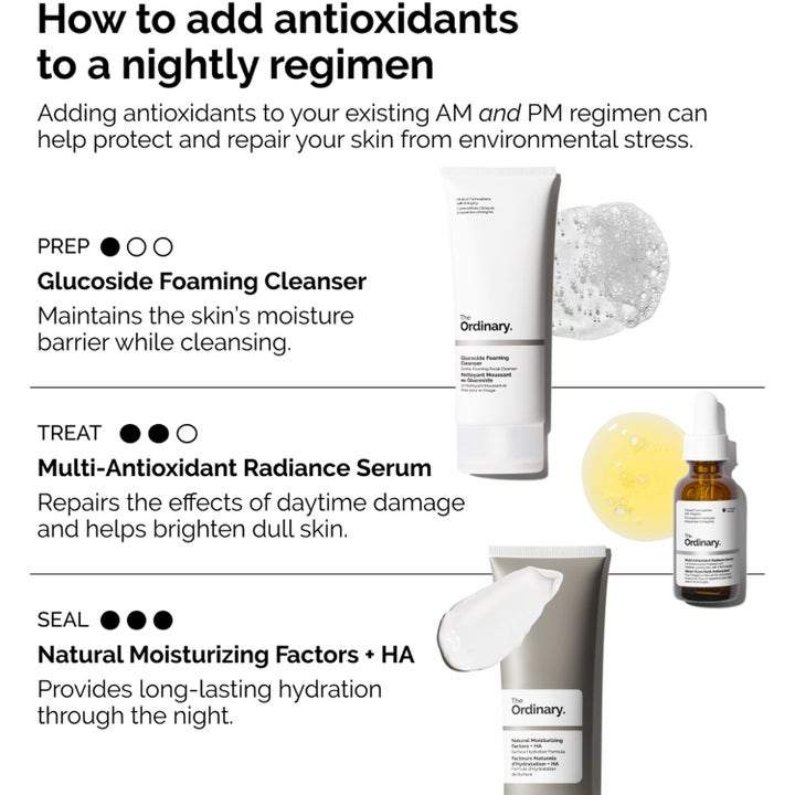 The Ordinary Multi-Antioxidant Radiance Serum 30 ml antioxidant hudvård glöd i brun glasflaska med gul serumdroppe