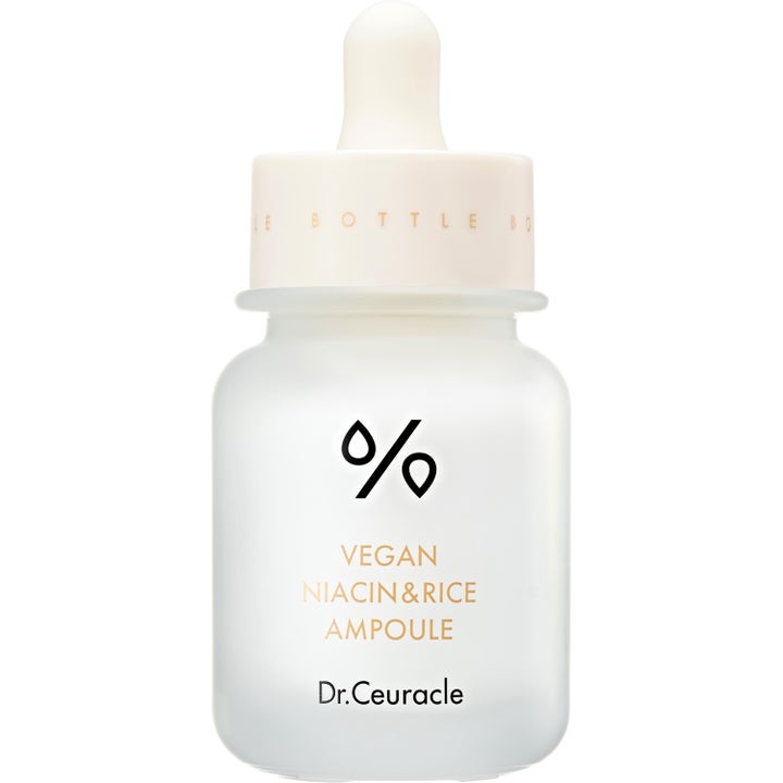 Dr.Ceuracle Vegan Niacin & Rice Ampoule lystergivande veganampull med koreanskt niacinamide serum i frostad glasflaska.