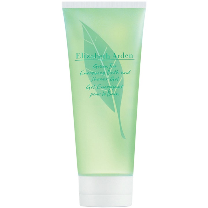 Elizabeth Arden Green Tea Energizing Bath and Shower Gel är en energigel med grönt te i en ljusgrön tub prydd med ett blad.