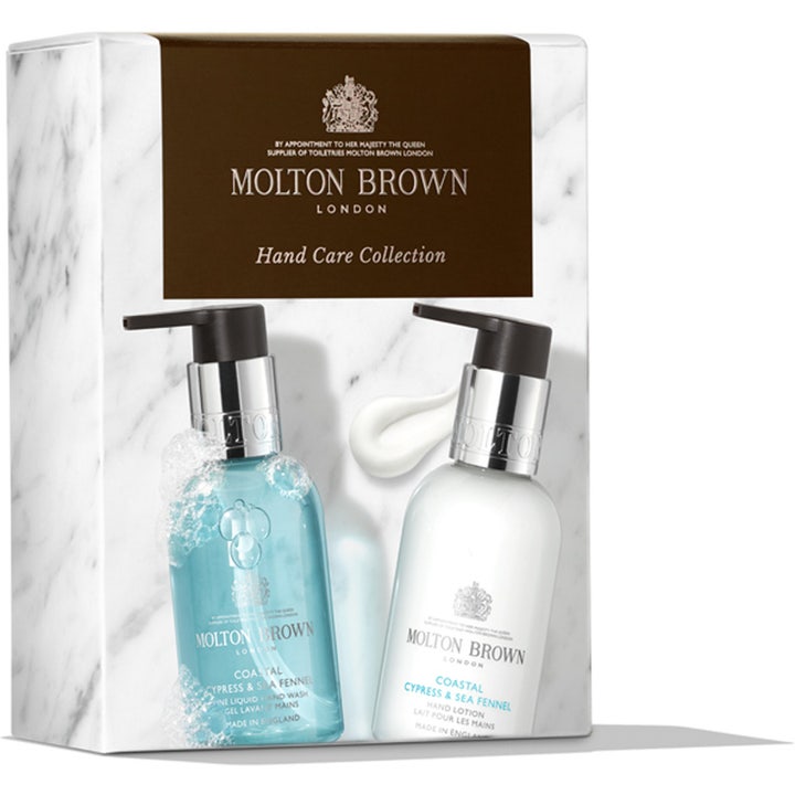 Molton Brown Coastal Hand Collection 200 ml handtvål och handkräm i en marmormönstrad box med praktiska pumpar