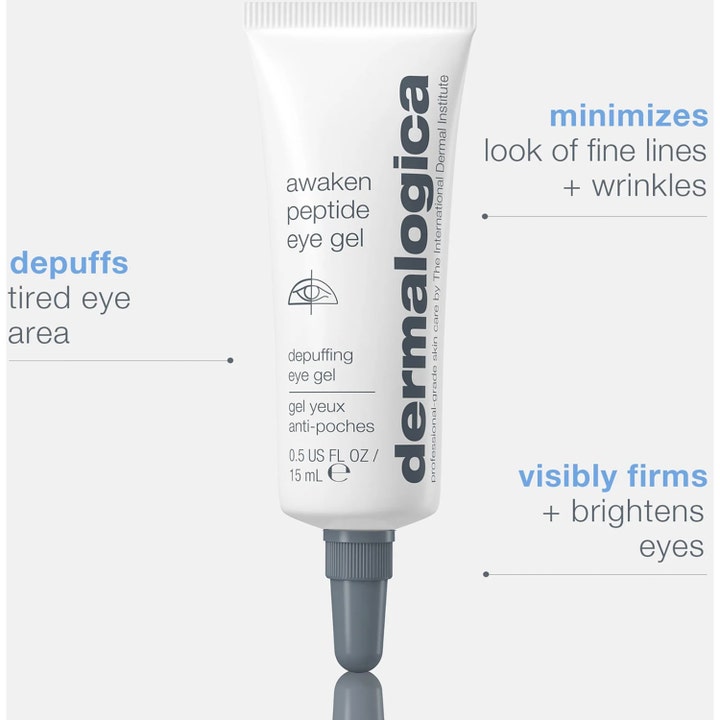 Dermalogica Awaken Peptide Eye Gel 15 ml anti-aging ögongel i vit tub med grå kork som dämpar svullna ögon.