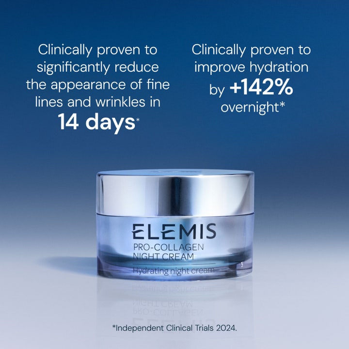Elemis Pro-Collagen Night Cream 50 ml nattkräm i blå glasburk som kliniskt bevisat minskar rynkor på 14 dagar