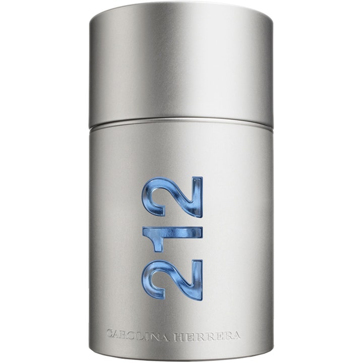 Carolina Herrera 212 Men NYC Eau de Toilette 50 ml herrparfym i en cylindrisk flaska av matt silver med blå text