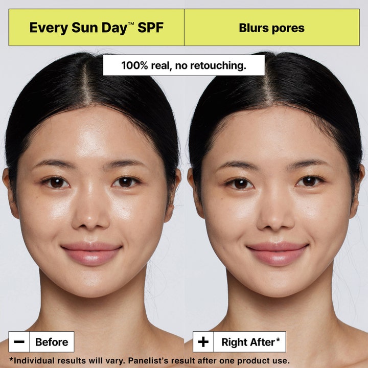 Dr.Jart+ Every Sun Day Ultra-sheer Priming Sunscreen Stick 19 g primer med solskydd suddar ut porer i före och efter bild
