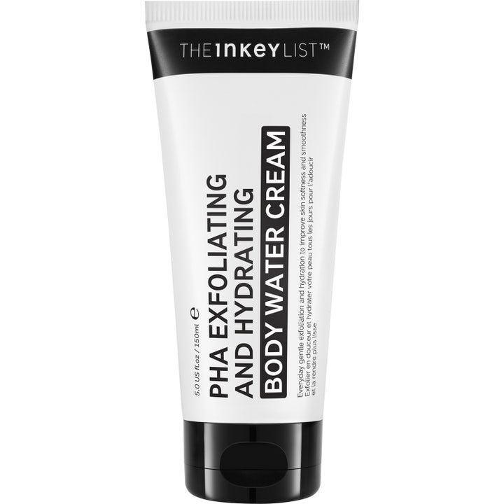 The Inkey List PHA Exfoliating and Hydrating Body Water Cream 150ml ger PHA fukt i en vit tub för exfoliering kroppsvård