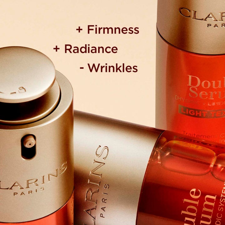 Clarins Double Serum Light Texture 50 ml anti age koncentrat hudvård ger fasthet och lyster i bärnstensfärgade flaskor