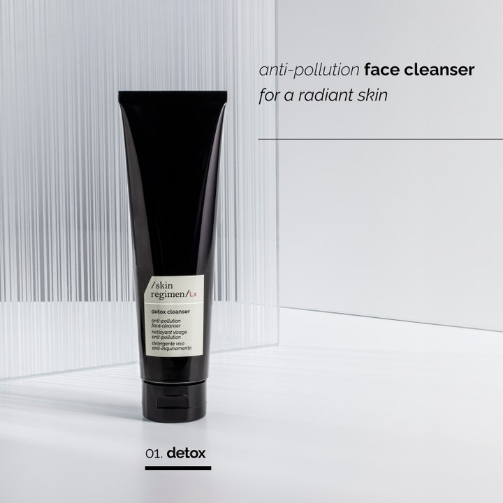 Skin Regimen Detox Cleanser 150 ml anti-pollution ansiktsrengöring i en svart tub mot föroreningar för lyster.