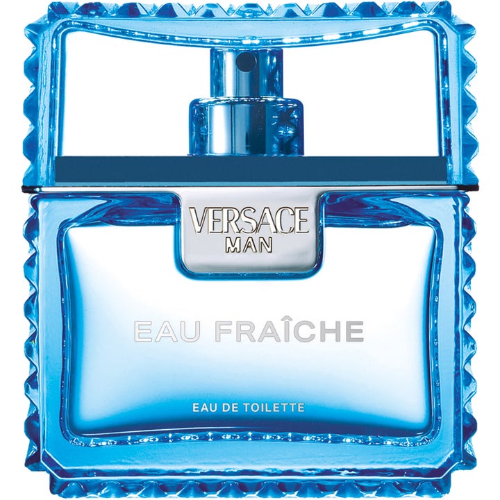 Versace Eau Fraiche 50 ml fräsch herr parfym i en ljusblå glasflaska med karaktäristiska räfflade kanter
