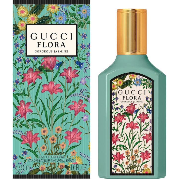 Gucci Flora Gorgeous Jasmine 50 ml Eau de Parfum parfym jasmin i turkos flaska och blommig ask