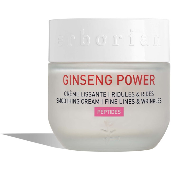 Erborian Ginseng Power 50 ml utslätande ansiktskräm med peptider i frostad glasburk med vitt lock