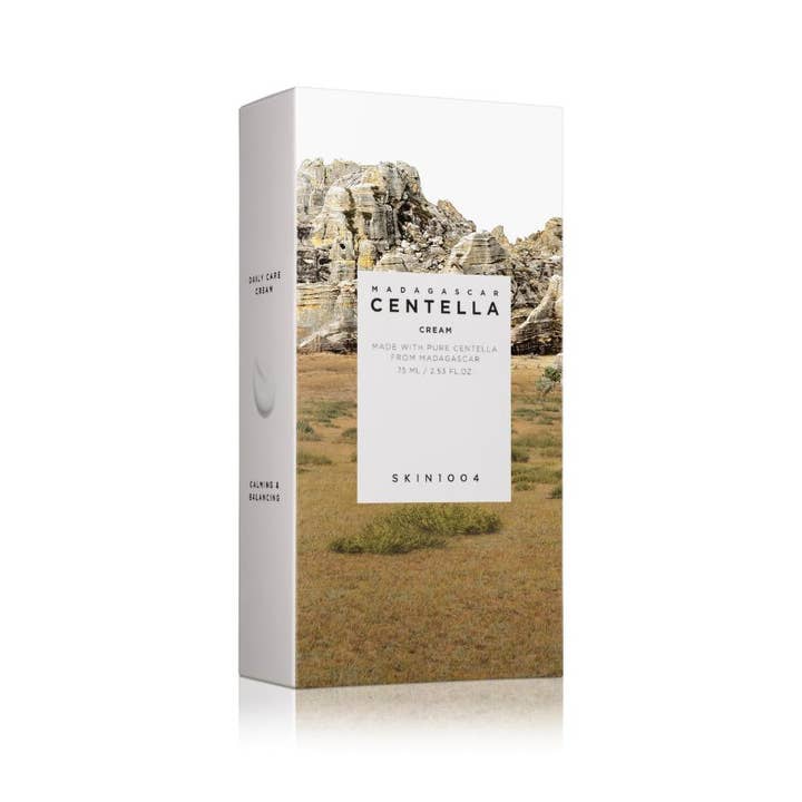 SKIN1004 Madagascar Centella Cream 75 ml lugnande cica cream i vit ytterförpackning med landskapsmotiv.