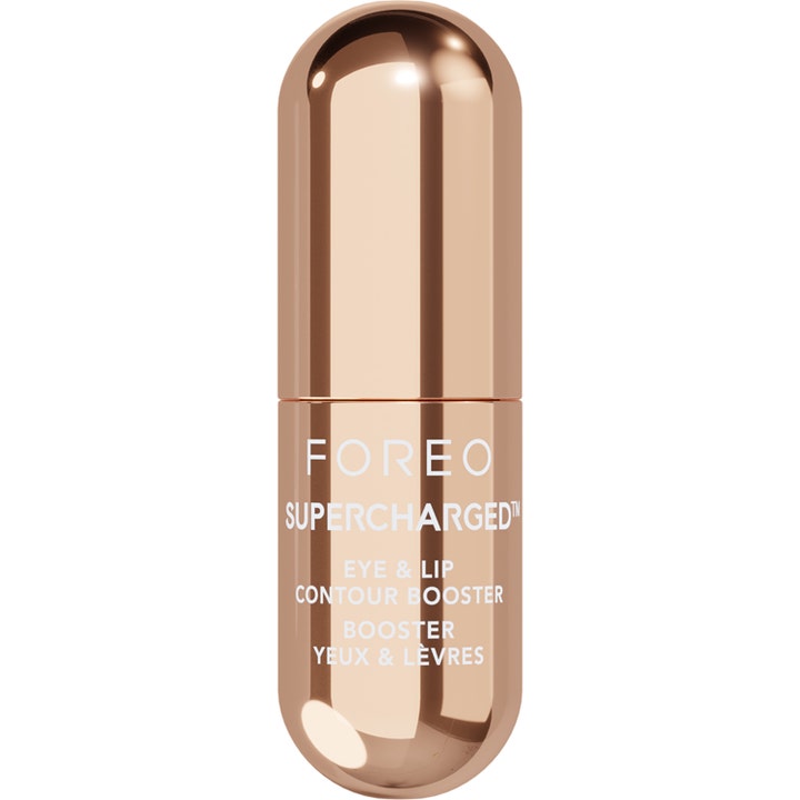 FOREO SUPERCHARGED Eye & Lip Contour Booster 10,5 ml läppserum för lyxig rynkreducering i roseguldfärgad hylsa