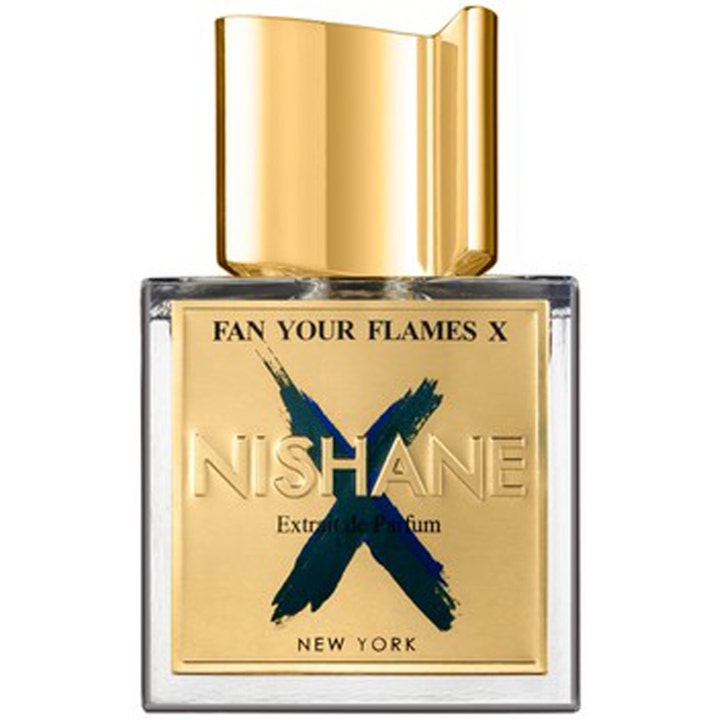 NISHANE Fan Your Flames X 100 ml träig extrait de parfum i fyrkantig glasflaska med guldetikett och guldlock