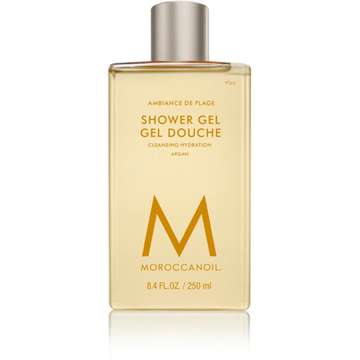 Moroccanoil Ambiance de Plage 250 ml fuktgivande duschgel med arganolja i genomskinlig flaska med silverkork.