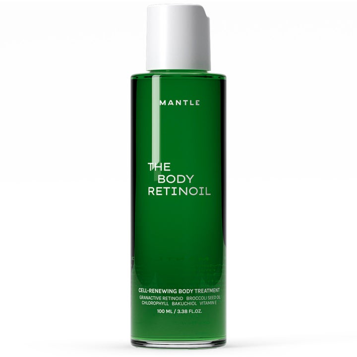 Mantle The Body Retinoil 100 ml cellförnyande kroppsolja med retinol i en stilren grön flaska med vitt lock