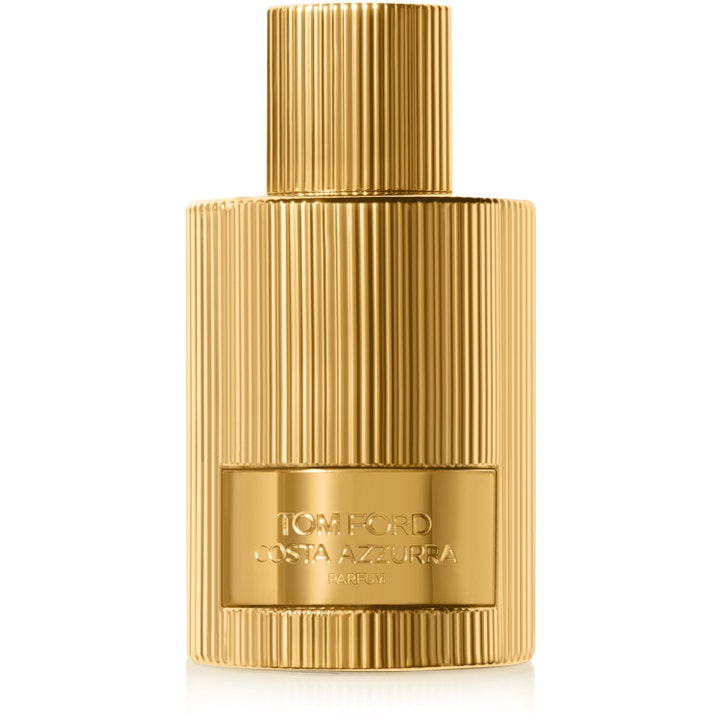 Tom Ford Costa Azzurra Parfum 100ml parfym i en guldfärgad räfflad flaska med matchande guldlock
