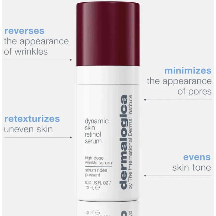 Dermalogica Dynamic Skin Retinol Serum 10 ml högdoserat retinol serum i vit flaska som jämnar ut hudton och rynkor.