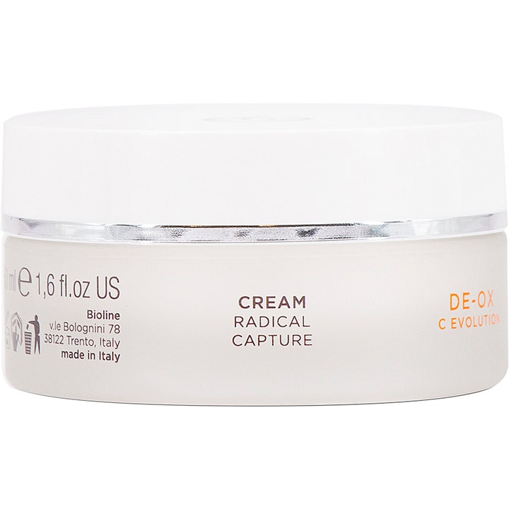 Bioline De-Ox C Evolution Cream Radical Capture 50 ml skyddande ansiktskräm mot fria radikaler i beige glasburk.