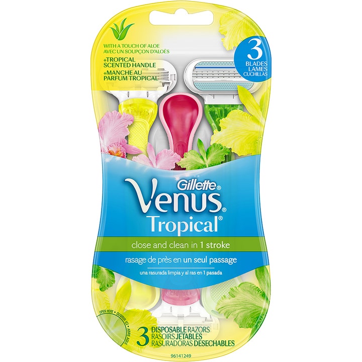 Gillette Venus Tropical 3-pack engångshyvel för len rakning med färgglada handtag och doft av tropiska blommor