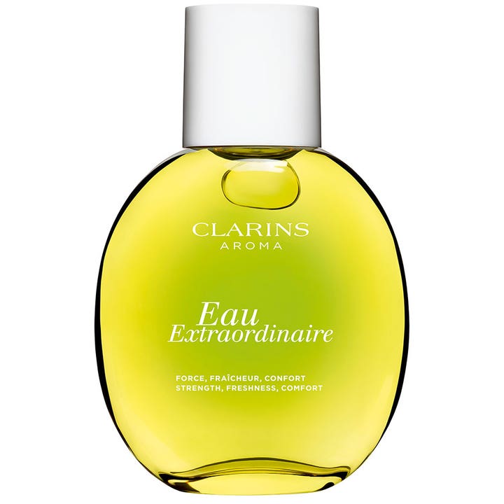 Clarins Aroma Eau Extraordinaire 50 ml uppfriskande fragrance i en rund limegrön glasflaska med vitt lock