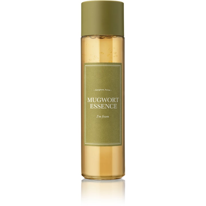 I'm from Mugwort Essence 160ml lugnande koreansk hudvård malört essens i bärnstensfärgad flaska med grönt lock.