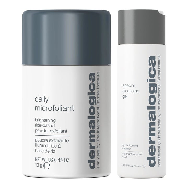Dermalogica Special Cleansing Gel och Daily Microfoliant mild rengöringsgel och ansiktspeeling i vita flaskor