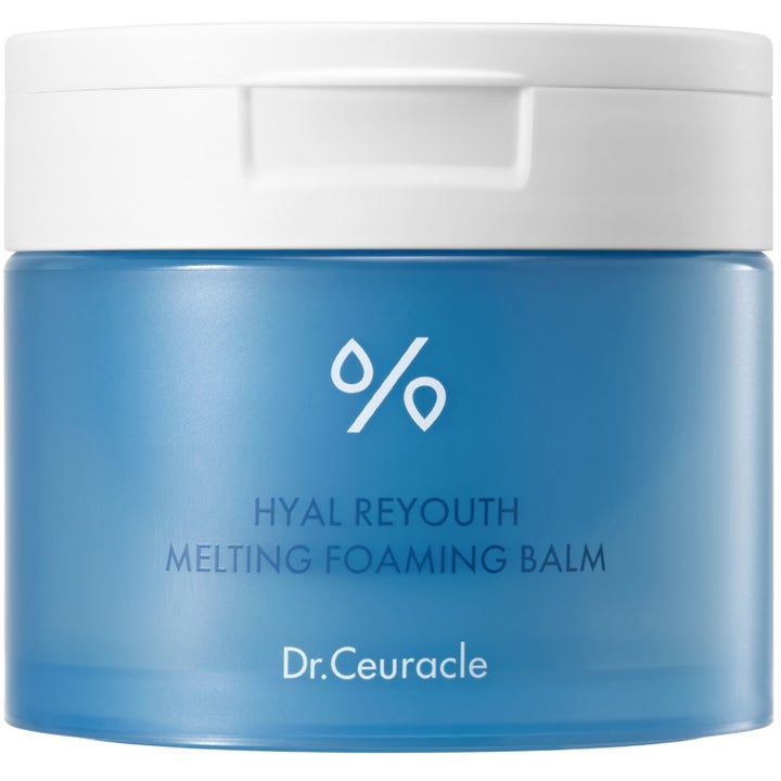 Dr. Ceuracle Hyal Reyouth Melting Foaming Balm 100 ml är en återfuktande rengöring i blå plastburk med vitt lock.
