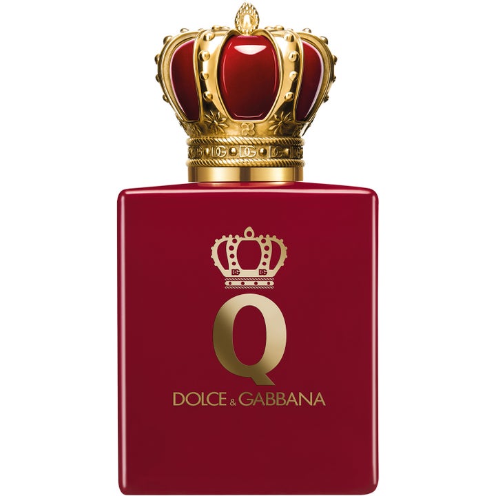Dolce & Gabbana Q by Elixir 50 ml damparfym i mörkröd rektangulär flaska med en dekorativ guldkrona