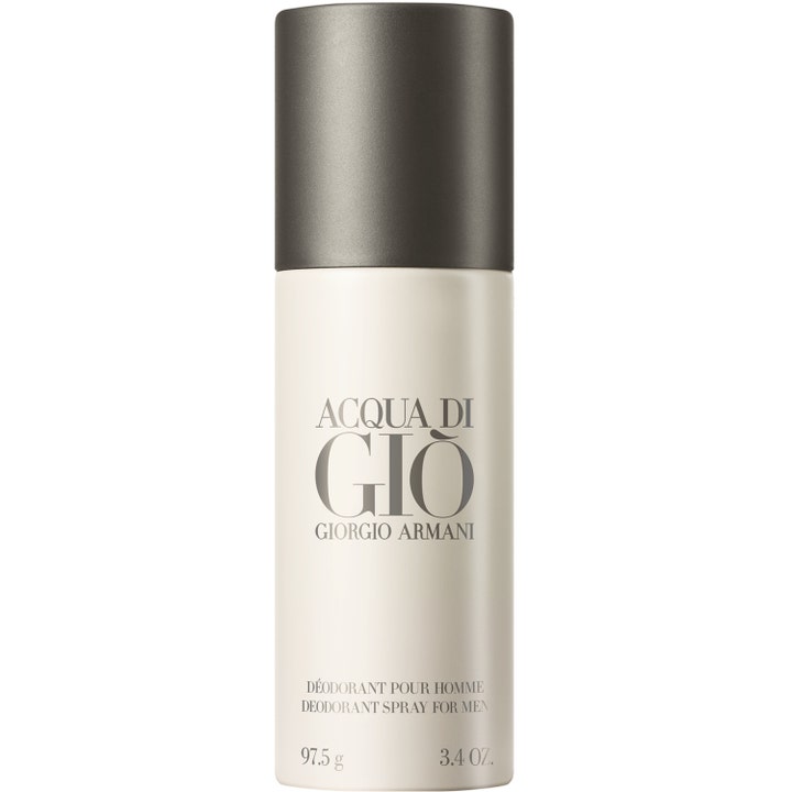 Armani Acqua Di Gio 97,5 g deospray ger citrusfräschör med denna Armani deodorant för män i beige flaska med grått lock.