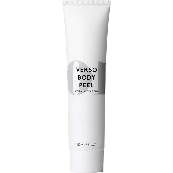 Verso Body Peel 150 ml ger lyster med AHA och BHA i en stilren vit tub prydd med en stor grå etta och svart text.