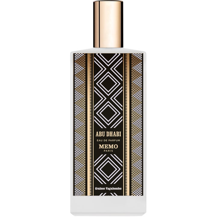 Memo Paris Abu Dhabi Eau de Parfum 75 ml unisex parfym i vit flaska med guldlock och svart mönstrad etikett