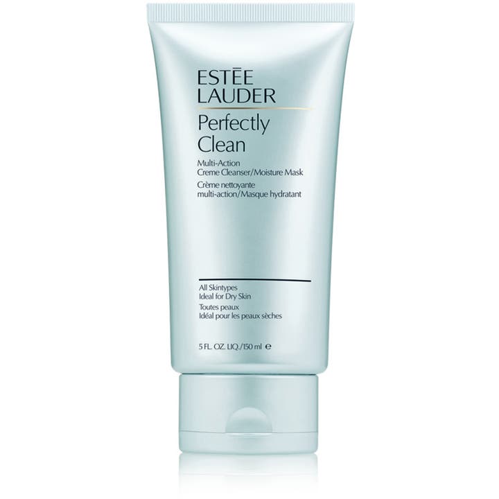 Estée Lauder Perfectly Clean 150 ml 2-i-1 ansiktsrengöring och mask för torr hud i en ljusblå tub som ger fukt