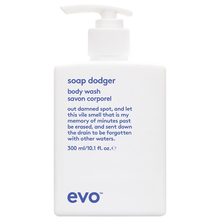 Evo Soap Dodger 300 ml duschtvål dam för daglig rengöring i en vit fyrkantig plastflaska med vit pump