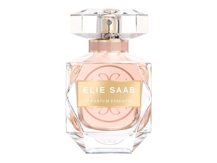 Elie Saab Le Parfum Essentiel 50 ml eau de parfum för kvinnor i en facetterad glasflaska med ljusrosa vätska