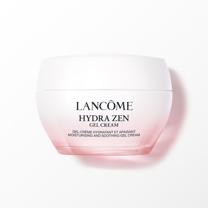 Lancôme Hydra Zen Gel Cream 50ml dagkräm med gel textur för känslig hy i frostad vit glasburk med rosa botten