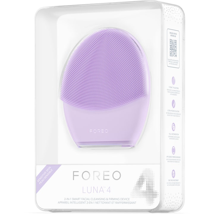 FOREO LUNA 4 Sensitive Skin 1 st lila silikonborste för ansiktsrengöring i genomskinlig förpackning