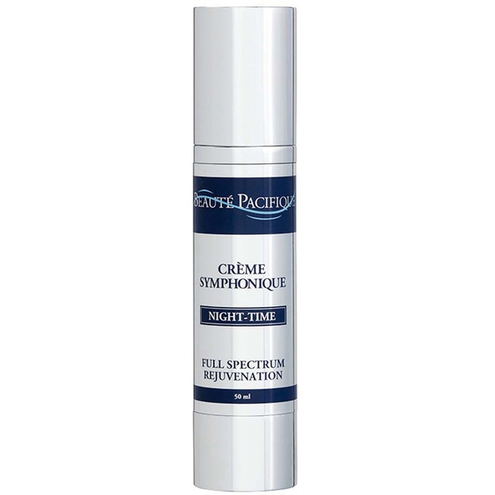 Beauté Pacifique Crème Symphonique Night-Time 50 ml professionell återfuktande nattkräm i silverfärgad pumpflaska.
