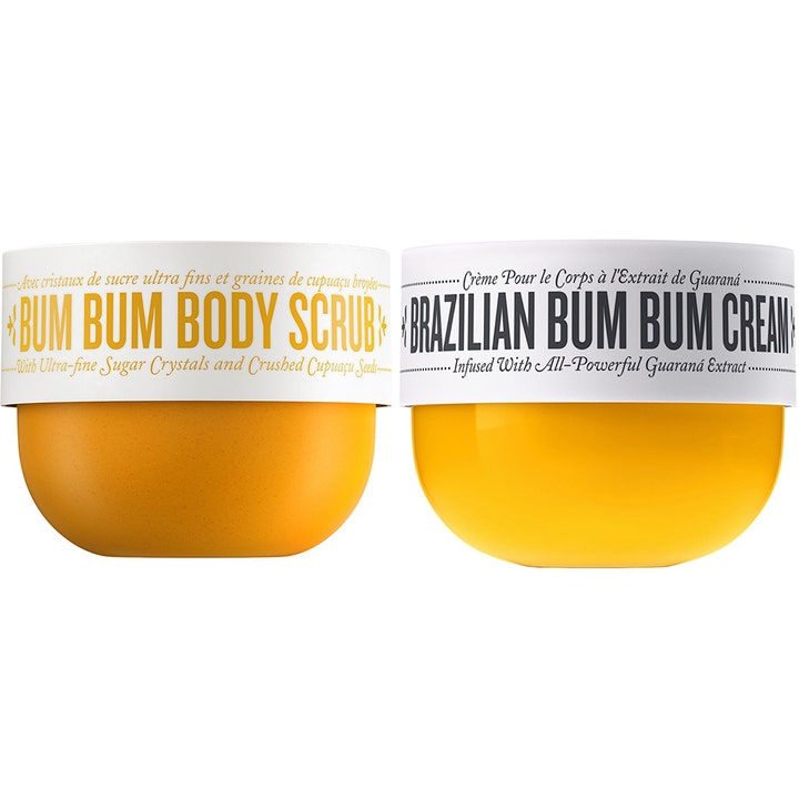 Sol de Janeiro Bum Bum Body Scrub och Cream set med brasiliansk kroppspeeling och kräm i gula burkar
