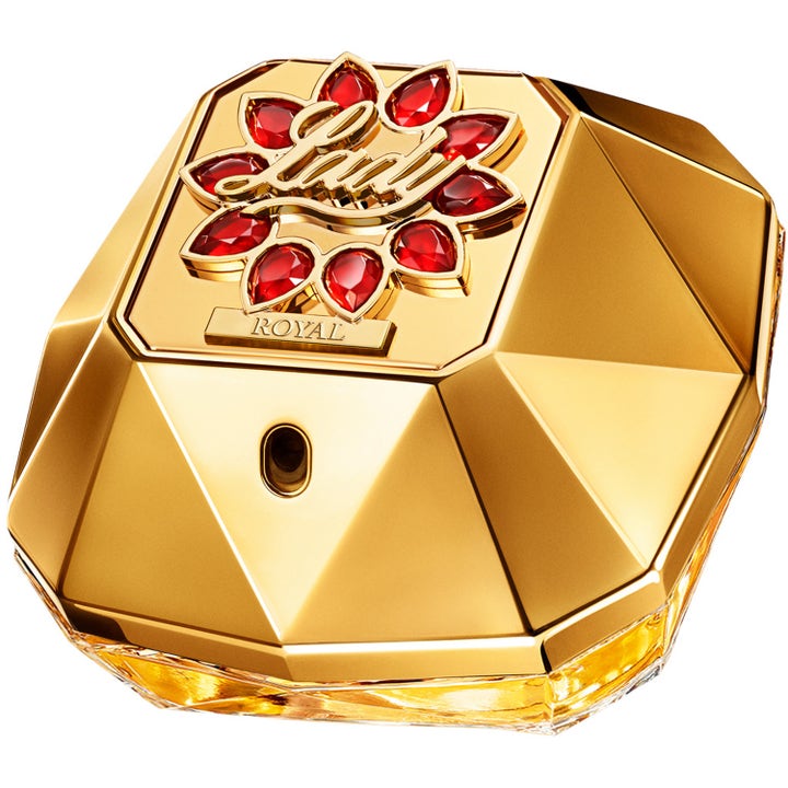 Rabanne Lady Million Royal 50 ml blommig designer parfym i diamantformad guldflaska med röda stenar