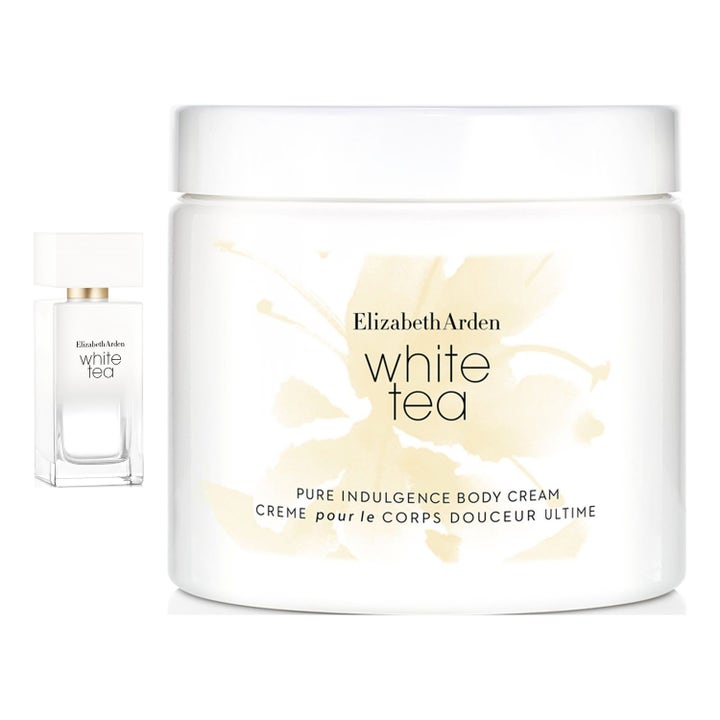 Elizabeth Arden White Tea duo 50 ml och 400 ml återfuktande set med vit parfymflaska och stor vit krämburk