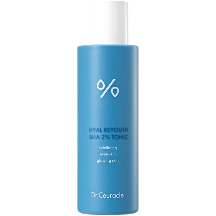 Dr.Ceuracle Hyal Reyouth BHA 2% Tonic exfolierande ansiktsvatten för lyster och jämn hudton i blå flaska med vitt lock.