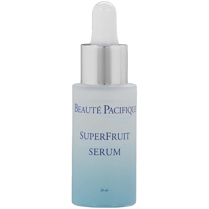 Beauté Pacifique Superfruit Serum 20 ml lystergivande ansiktsserum i frostad glasflaska med blå toning och silverpipett